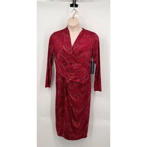 RACHEL Rachel Roy Faux Wrap Dress Size 1X Paisley Print Long Sleeve Red
